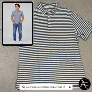 Faherty Brand Mens XL Blue White Striped Short Sleeve Polo Shirt Coastal Casual
